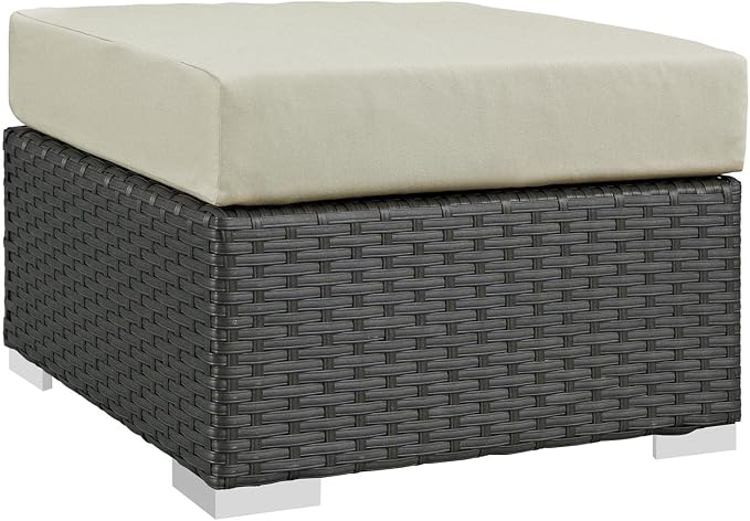 Modway Sojourn Wicker Rattan 10 Piece Outdoor Patio Sunbrella Sectional Set in Canvas Antique Beige