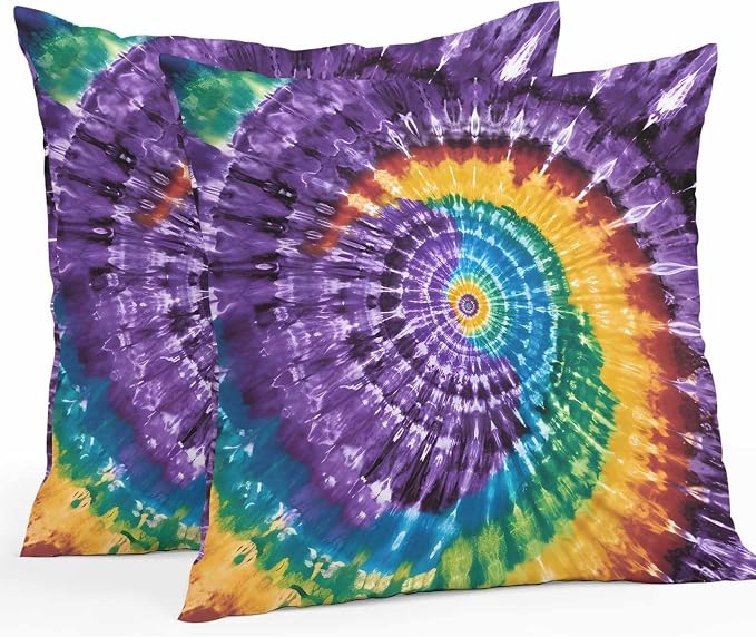 Vandarllin Outdoor Throw Pillows Covers 16x16 inch Set of 2 Waterproof Purple Tie-Dye Art Decorative Zippered Cushion Covers for Patio Furniture, Abstract Boho Tribe Lumbar Pillowcases