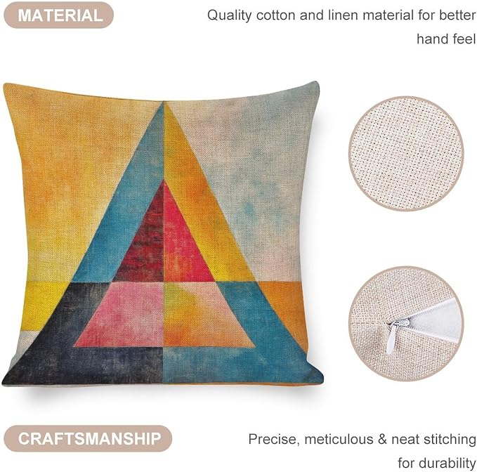 Porch Pillows Colorful Fun Aesthetic Mid Century Modern Gomestry Cushion Covers 16"x16" Vintage Abstract Decorations Pillow Covers Pillow Case Farmhouse Rustic Cushion Case for Sofa Couch