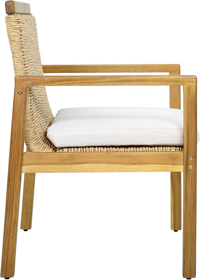 Christopher Knight Home Kora Acacia Wood Dining Table Set for 6, Outdoor Dining Set for 6, Rustic Oval Patio Dining Table and Chairs Set with PE Wicker Backrest & Soft Cushions, Teak+Natural+Beige