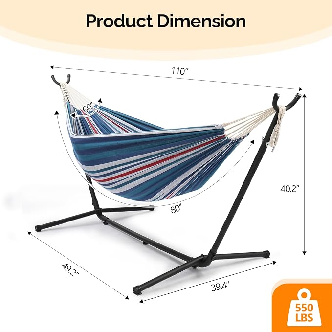 ONCLOUD Double Hammock with 9 FT Stand Space Saving Carrying Case (Purple Blue)