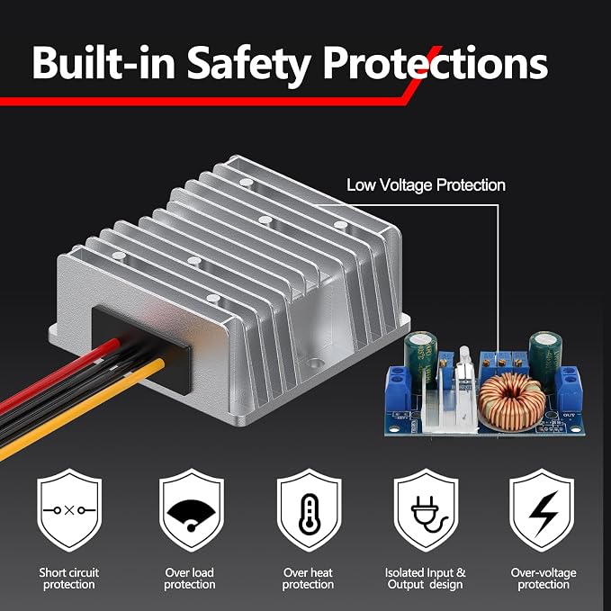 Upgraded 18V to 12V Step Down Power Aadpter Works with Milwaukee 18V Battery, DC 18V to DC 12V 20A 240W Power Wheel Converter, Buck Boost Voltage Regulator with Low Voltage Protection and Fuse
