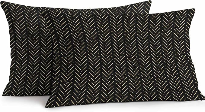 Vandarllin Outdoor Throw Pillows Covers 20x12 inch Set of 2 Waterproof Black Stripes Decorative Zippered Cushion Covers for Patio Furniture, Modern Geometric Art Lumbar Pillowcases