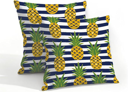 18x18 Inch Outdoor Pillow Covers Set of 2 Waterproof Throw Pillow Covers Decorative Couch Cushion Covers Pineapples Black Stripes Square Pillowcases Protectors for Patio Garden Sofa
