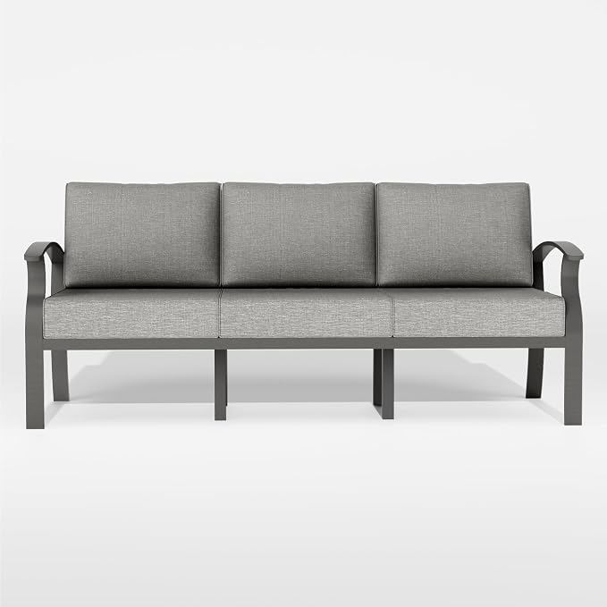 ALAULM Aluminum 3-Seat Patio Furniture Set, Metal Outdoor Furniture Sectional Sofas w/5.1" Cushions for Patio, Backyard, Poolside-Grey