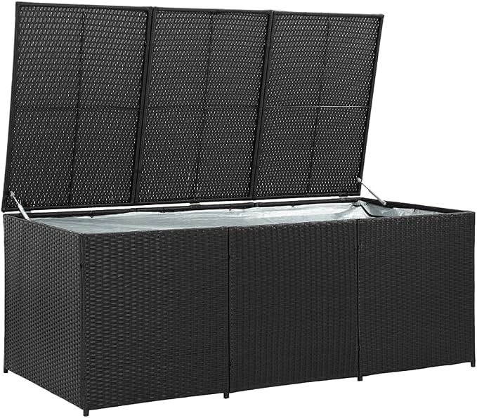 Garden Storage Box Indoor/Outdoor Storage Container and Gardening Tools - Store Items on Patio, Garage, Yard.Poly Rattan 70.8"x35.4"x29.5" Black