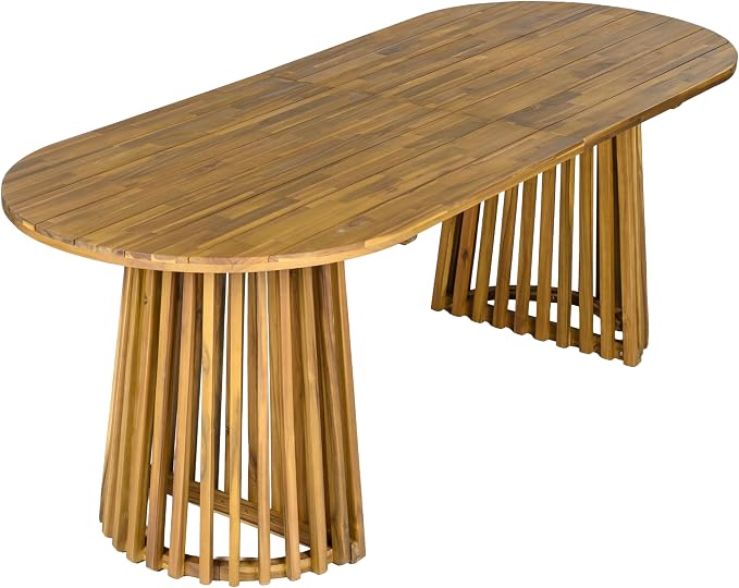 Christopher Knight Home Kora Acacia Wood Dining Table Set for 6, Outdoor Dining Set for 6, Rustic Oval Patio Dining Table and Chairs Set with PE Wicker Backrest & Soft Cushions, Teak+Natural+Beige