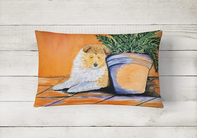 Caroline's Treasures SS8667PW1216 Sheltie Canvas Fabric Decorative Pillow Machine Washable, Indoor Outdoor Decorative Pillow for Couch, Bed or Patio, 12HX16W