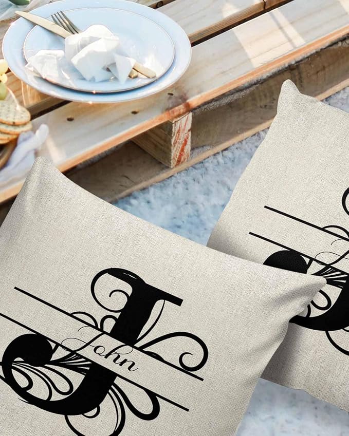 Personalized Gifts for Women/Men, Custom Pillow Case with Name Outdoor Waterproof Pillowcase, Letter J Customized Pillow Cases for Patio, Monogram Words Customs Pillow Cover 18" x 18", 2 Pcs