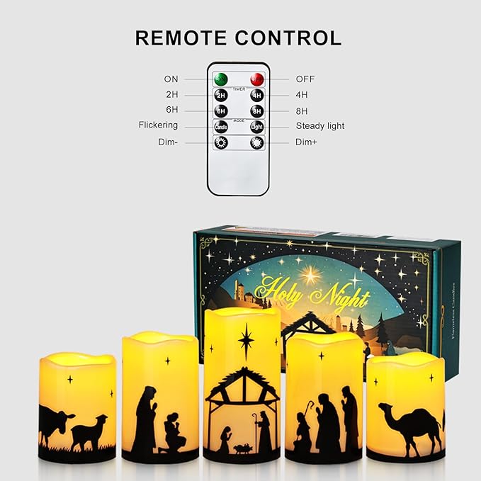Religious Christian Gifts for Women Faith, Bible Gifts, Catholic Gifts - Nativity Set, Nativity Scene Flameless Candles, God Jesus Birth, Church Home Table Decorations Centerpieces