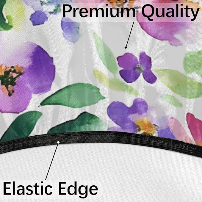 OSAM SPACE Outdoor Tablecloth with Umbrella Hole, Round Elastic Fitted Table Cloth with Invisible Zipper,Watercolor Flowers Picnic Patio Table Cover 45-56in