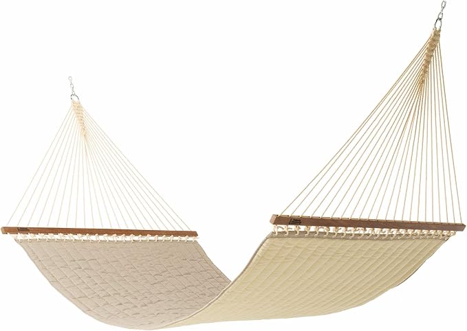 Hatteras Hammocks Large Cast Ash Sunbrella Quilted Hammock – 13 ft. x 55 in., 2-Person, 450 lb Capacity, Cumaru Spreader Bar, Zinc-Plated Hardware – Handcrafted in The USA