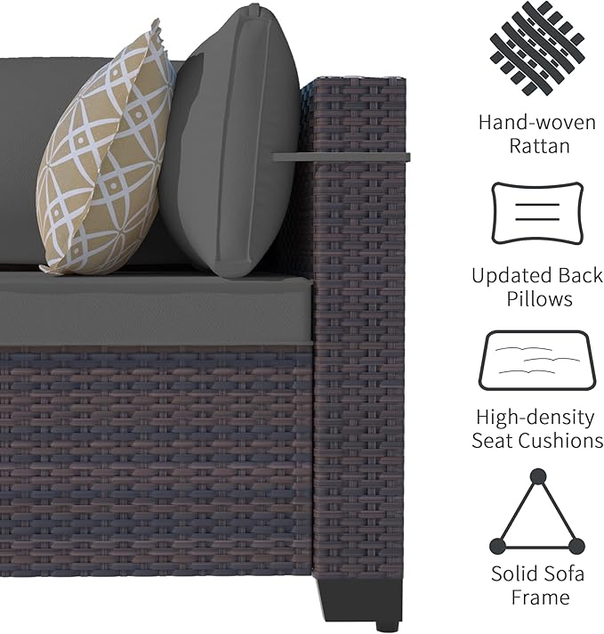 Outdoor Patio Furniture Set with Fire Pit Table, 10 Pieces Outdoor Furniture Set Patio Sectional Sofa w/43in Propane Fire Pit, PE Wicker Rattan Patio Conversation Sets - Grey.