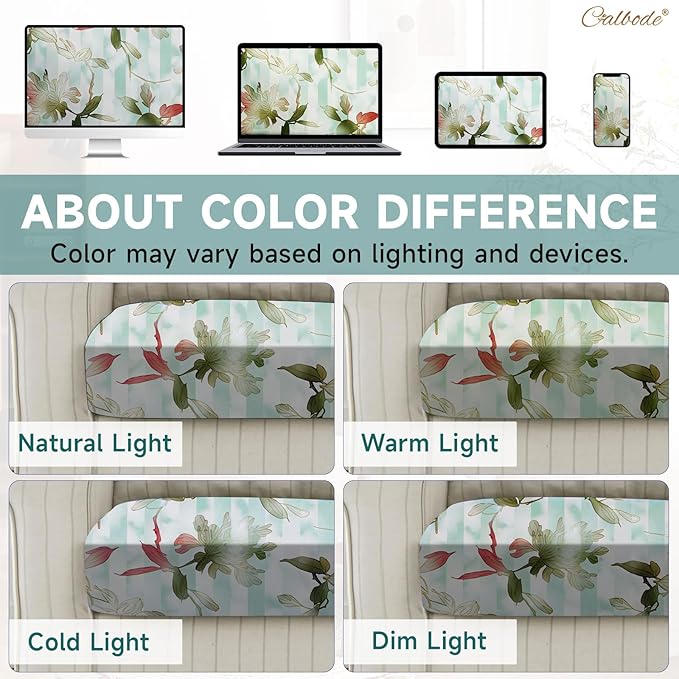 CALBODE 8Pcs Stretch Patio Cushion Cover, Striped Floral Pattern Couch & Sofa Slipcovers for Patio Furniture Cushions Washable Reusable Couch Covers Replacement for Spring Summer Autumn (Cover Only)
