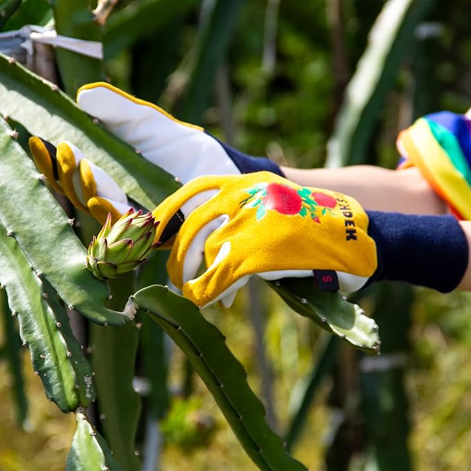 Cactus Gloves, 2 Layers Leather Palm, Deerskin Back Women Gardening Gloves | Thorn Proof for Cacti Handling, Elastic Cuff, Touch Screen, Goatskin with Deerskin Leather Palm Garden Gloves for Women
