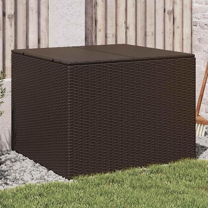 Garden Storage Box Brown Poly Rattan Deck Box with Inner Bag, 291L Large Outdoor Storage Bin for Patio Furniture Cushions and Backyard Tools, 31.5 Inches Long