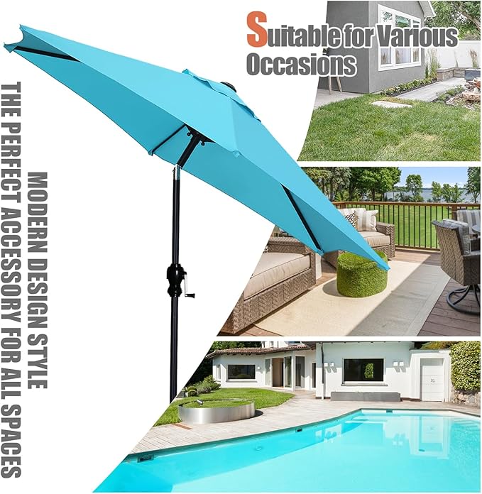 GDY 7.5ft Patio Umbrella Outdoor Umbrella with Tilt, Crank and Umbrella Weighted Base, for Yard/Outdoor/Wedding Parties and Events (Blue)