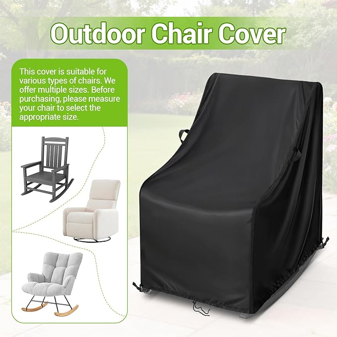 Kasla Patio Chair Cover, Waterproof Heavy Duty Cover for Outdoor Rocking Chair & Rattan Wicker Chair & Swivel Chair & Stackable Dining Chair (Black, 28"L×36"W×45"H, 2 Pack)