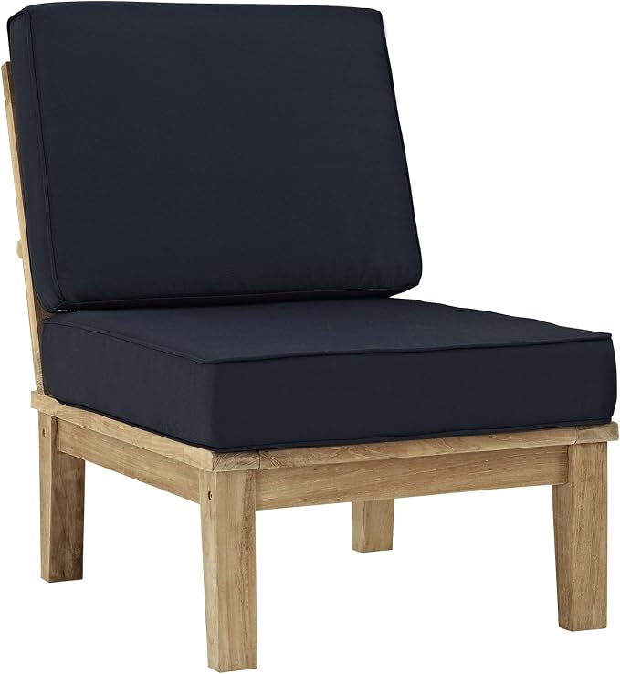 Modway Marina Premium Grade A Teak Wood 8-Piece Outdoor Patio Furniture Set in Natural Navy