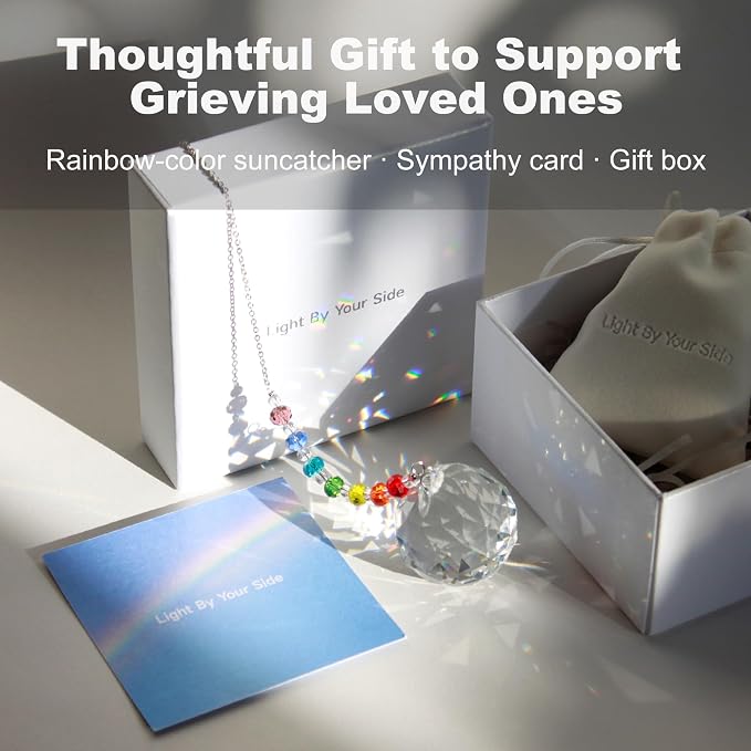 Light By Your Side Rainbow Maker, Sympathy Gifts for Loss of Loved One | Matching Gift Card, Gift Box & Bag | Memorial Gift | Crystal Ball Suncatcher | Bring Comfort, Hope & Love
