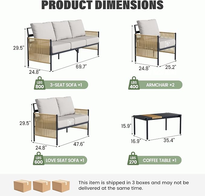 Aluminum Outdoor Patio Furniture Set, 7 Seats Outdoor Sectional with Coffee Table, Patio Conversation Sets with Washable Thick Cushions and Waterproof Cover for Backyard/Garden /Poolside, Silver Gray