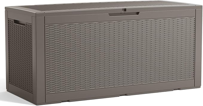 ROJIK 125 Gallon Waterproof Outdoor Deck Storage Box, Lockable Resin Patio Storage Bin with Lid for Garden Tools, Patio Cushions & Outdoor Accessories (Grey)