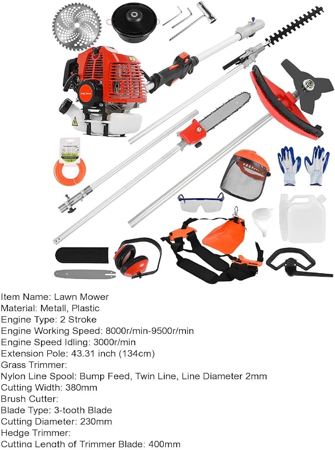 52CC 2-Stroke Gas Weed Eater, 5-in-1 Gas Powered String Trimmer, Weed Wacker, Brush Cutter, Edger, Hedge Trimmer, 10-Inch Pole Saw with Extension Pole for Lawn Garden Yard Maintenance