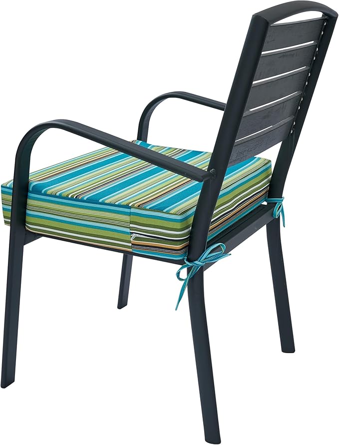 FUNHOME 2 Pack Outdoor Cushion Slipcovers 24" x 22" x 4", No Insert! Water-Resistant Patio Chair Seat Cushion Covers with Zipper and Tie, Replacement Cover Only(Green Stripe)