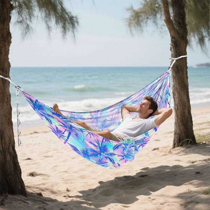Camping Hammock Outdoor Hammocks for Outside Colorful Plam Trees Beach Trees Portable Lightweight with Pockets Tree Straps Indoor