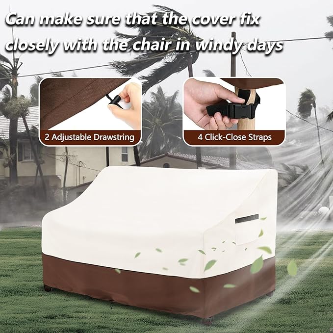 Patio Sofa Covers,100% Waterproof 2-Seater Outdoor Loveseat/Bench Cover,Patio Furniture Covers,66" Wx 35" Dx 36" H,Beige&Brown
