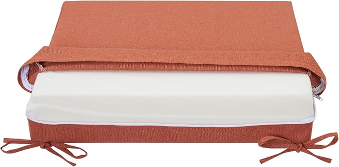 Magpie Fabrics Indoor Outdoor Cushion Cover Replacement 2 Pack, NO Insert! Water Repellent Slipcover with Ties Decor for Patio Garden Chair Sofa Bench Wicker(Coral, 22x20x4 Inch)