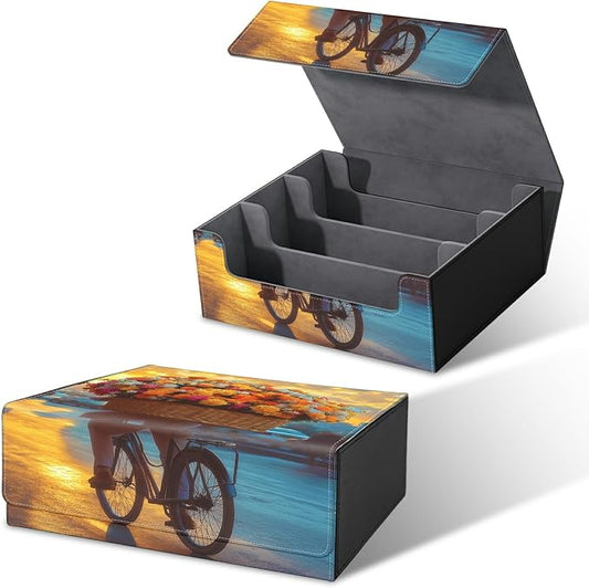Large Card Deck Box for MTG, Fits 1200+ Sleeved Cards, PU Leather Storage Case with Strong Magnetic Closure, Multiple Colors Available for TCG CCG Baseball Card Collections, Flower Bike