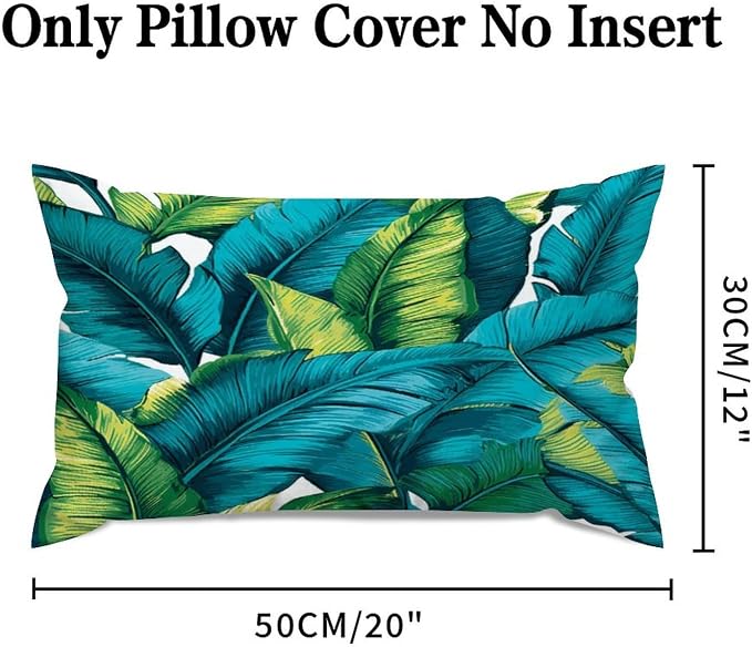 Set of 2 Turquoise Lime Green Teal Blue Aqua Tropical Plants Cushion Cover Case with Zipper 12x20in Canvas Pillow Cover Rectangle Pillow Case for Couch Bed Car Pub Coffee Bar Living Room Decor