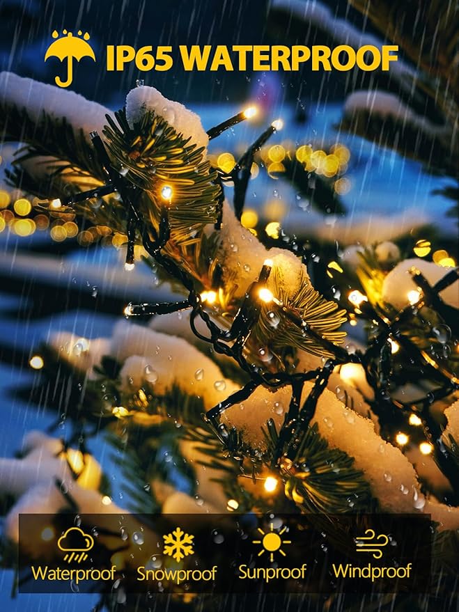 Solar String Lights Outdoor 6 Pack 600 LED Solar Christmas Light Warm White | 8 Lighting Modes, Memory Function, Auto On/Off, 198FT Waterproof Twinkle Lights for Outside Garden Yard Party Xmas Tree Decor