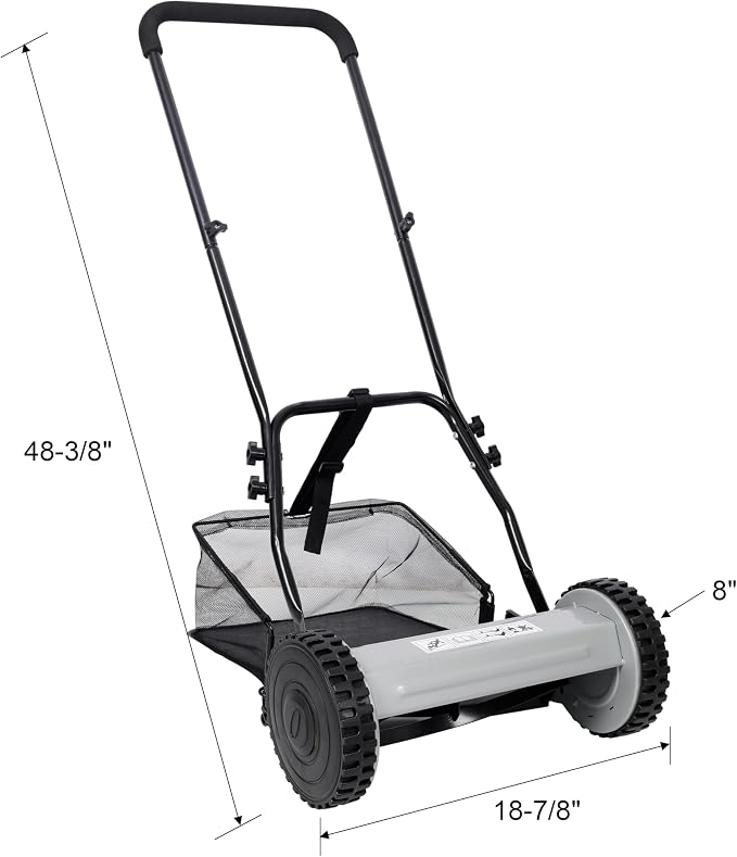 14-Inch 5-Blade Push Reel Lawn Mower with Grass Catcher Steel Gray,Eco-Friendly Manual Grass Cutter for Small to Medium Yards,Precision Cutting & Easy Maneuverability