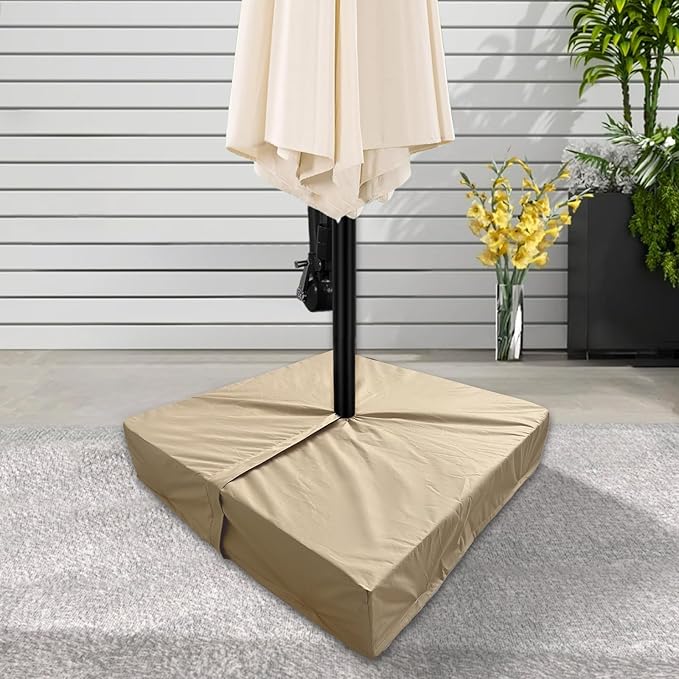 Patio Umbrella Base Cover Waterproof for Outdoor Umbrellas Base,Heavy Duty 600D Windproof Anti-UV Anti fading,30"L x 30"W x 5"H,Outdoor Square Umbrella Stand Base Covers（Beige）