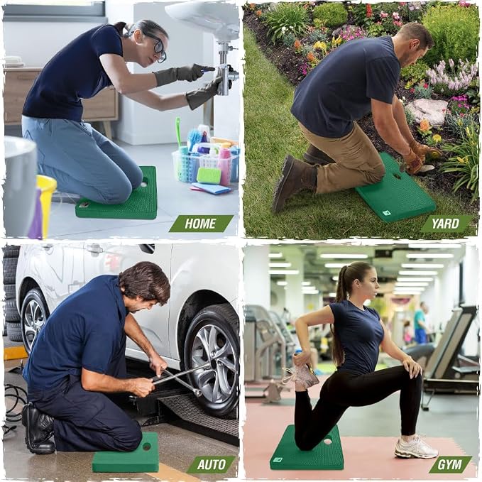 RUGGED RHINO Heavy Duty Kneeling Pad for Work, Shock Absorbent Thick Knee Pads, Holds Up to 300 lbs, Protect Knees from Hard Concrete Surfaces For Mechanics, Yard Gardening, Home Gym, Pine Green