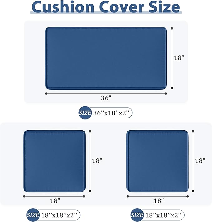 3 Pack Outdoor Patio Seat Cushions Replacement Covers Fit for 4 Pieces 4-Seater Wicker Rattan Patio Conversation Set Loveseat Chair Couch Furniture,36x18x2,18x18x2-Cover Only