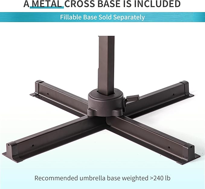 JZAC & QZYD 9x12 FT Outdoor Cantilever Patio Umbrella with LED Lights, Large Heavy Duty 2-Tier Aluminum Offset Umbrellas with 360-Degree Rotation for Pool Deck, Turquoise