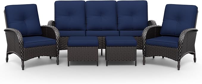 Joyside Wicker Patio Furniture Set, 5 Piece Outdoor Furniture Set with Thickened Cushions, High Back, Deep Seating, Wide Armrest, Rattan Outdoor Chairs for Porch, Deck