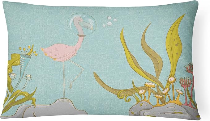 Caroline's Treasures BB8557PW1216 Flamingo Underwater #2 Canvas Fabric Decorative Pillow Machine Washable, Indoor Outdoor Decorative Pillow for Couch, Bed or Patio, 12HX16W