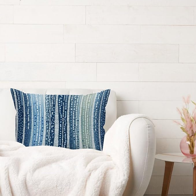 Lumbar Throw Pillow Cover Antelope Aqua Animal Cushion Cases Rustic White Blue Animal Strip Pillow Cover Accent Decorative Cushion Covers Home Decor for for Couch Sofa Home Decor 12x20in