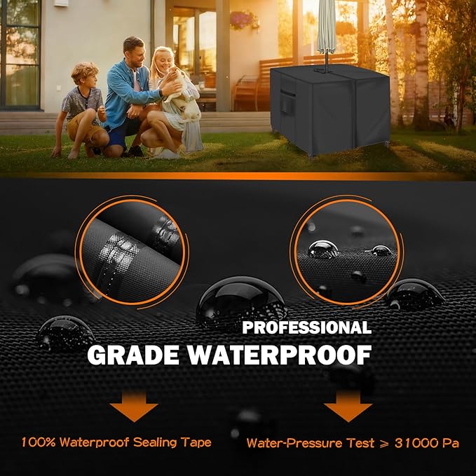 Square Patio Table Cover with Umbrella Hole - 66"L x 66"W x 23"H (COVER SIZE，NOT TABLE SIZE) Heavy Duty Waterproof 600D Oxford Fabric Outdoor Lawn Patio Furniture Covers