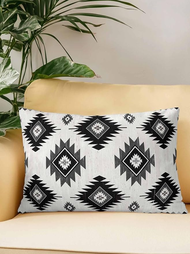 Waterproof Outdoor Pillow 1 Pack Gray Boho Aztec Decorative Throw Pillows Cover & Insert 20x12 Inch Lumbar Pillowcase Southwest Tribal Style Pillows for Couch Sofa Bed Patio Furniture Indoor Outdoor