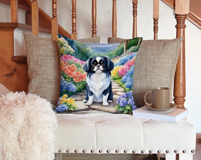 Caroline's Treasures Japanese Chin Spring Path Throw Pillow Machine Washable, Indoor Outdoor Decorative Pillow for Couch, Bed or Patio, 14Hx14W
