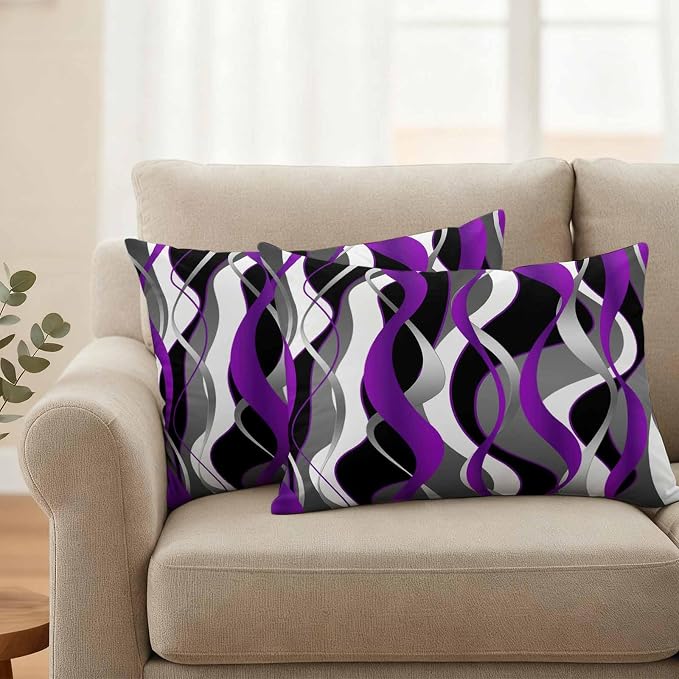 Outdoor Pillow Covers Set of 2, Modern Purple Grey Black Stripes Decorative Throw Pillow Covers 20X12IN, Gradient Abstract Art Throw Pillows Protector Cushion Case for Patio,Couch,Sofa,Garden