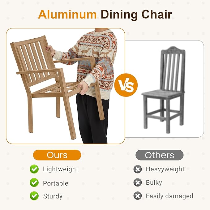 RoyalCraft Aluminum 6 Pieces Patio Dining Sets, Outdoor Dining Table with 4 Chairs and Bench, Outdoor Patio Dining Furniture Set with Removable Cushion for Lawn, Garden, Backyard, Brown