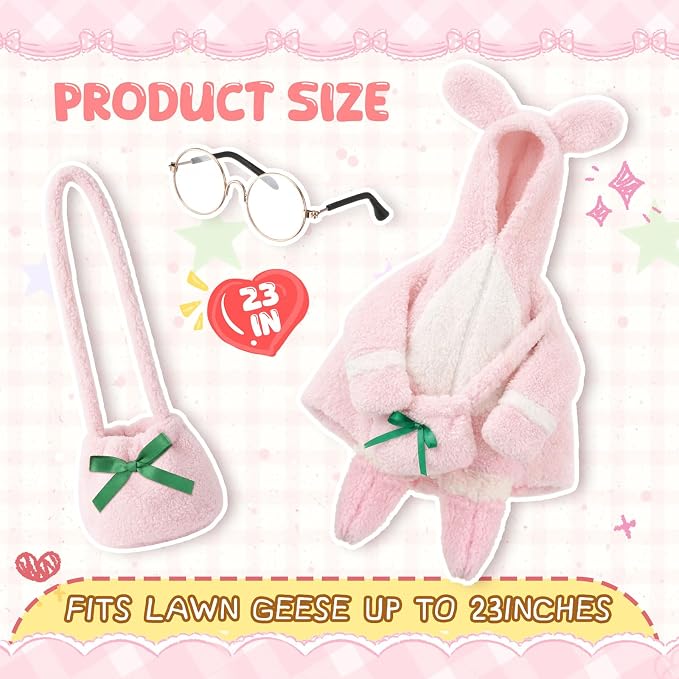 Easter Porch Goose Outfit, Bunny Goose Clothes Spring Lawn Porch Costume Fit 23" High Cement Plastic Gooses Statue for Easter Party Outdoor Patio Yard Decor