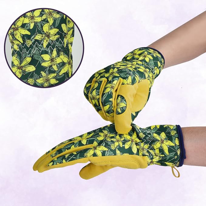 Womens Gardening Weeding Working Gloves, Leather Garden Glove for Women Thorn Proof No Stab for Digging, Planting,Pruning