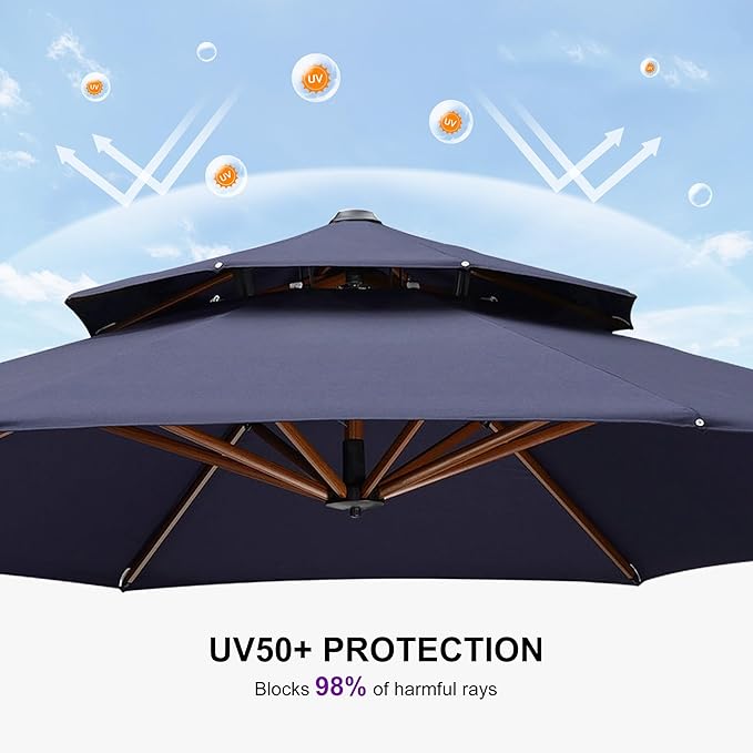 PURPLE LEAF 10ft Patio Umbrella Outdoor Round Umbrellas Large Cantilever Umbrella Windproof Offset Umbrellas Heavy Duty Sun Umbrella for Garden Deck Pool Patio, Navy Blue